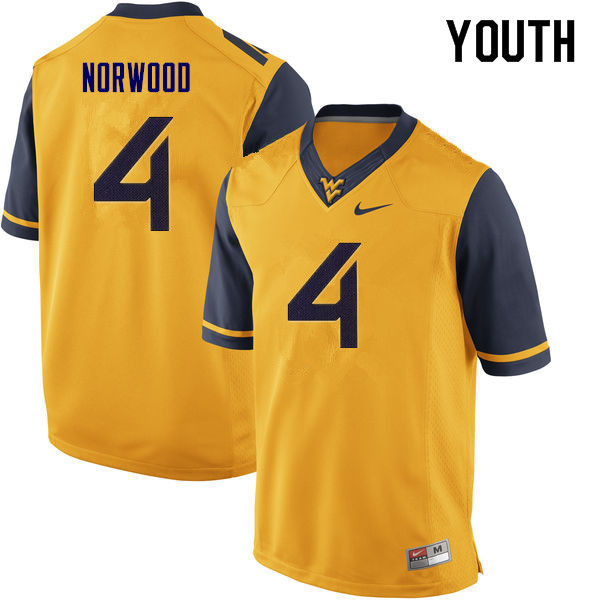 Youth #4 Josh Norwood West Virginia Mountaineers College Football Jerseys Sale-Yellow - Click Image to Close